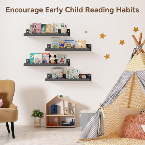 17 Inch 4 Pack, Nursery Book Shelves, Metal Floating Shelves for Wall Scalloped Shelves, Wall Mounted Book Shelf