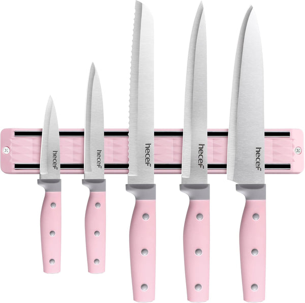 hecef Kitchen Knife Set with Magnetic Strip, 6 pcs Professional Knives Set for Kitchen, 13-inch Magnetic Strip