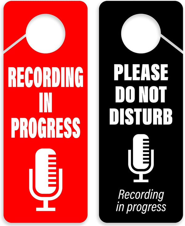 CLEVER SIGNS Recording in Progress Sign, Please Do Not Disturb Door Knob Hanger, 2 Pack, Double Sided