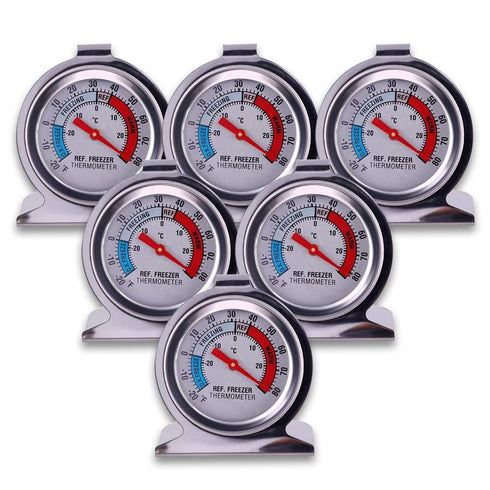 Aulufft Refrigerator Freezer Thermometer, 6 Pack Classic Series Large Dial Internal Temperature Gauge for Kitchen