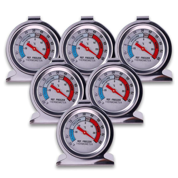 Aulufft Refrigerator Freezer Thermometer, 6 Pack Classic Series Large Dial Internal Temperature Gauge for Kitchen