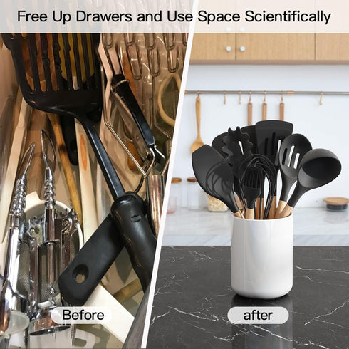 Glossy White Ceramic Utensil Holder for Countertop, Modern Small Cooking Utensil Crock, Easy to Clean, 4.5×6.4 IN