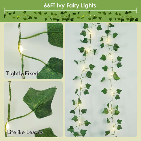66FT 200 OMIKA Vine with Fairy Lights Plug in, LED Ivy String Lights Connectable with Remote, Leaf Light Waterproof
