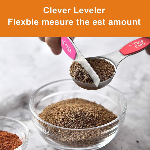 Magnetic Measuring Spoons Set, Stainless Steel Stackable Dual Sided for Cooking & Baking, Set of 8