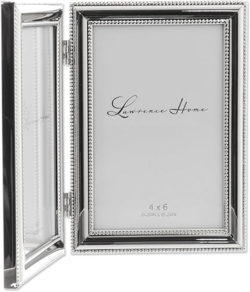 Lawrence Frames 4 by 6-Inch Hinged Double Metal Picture Frame, Silver-Plate with Delicate Beading (Vertical)