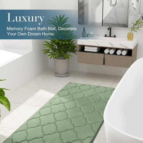 OLANLY Memory Foam Bath Mat Rug 30x20: Ultra Soft Non-Slip Absorbent Bathroom Carpet for Floor, Tub, Shower, Sage Green