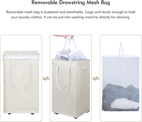 90L DOKEHOM X-Large Laundry Basket with Removable Wash Bag on Wheels, Collapsible Rolling Laundry Hamper, Foldable