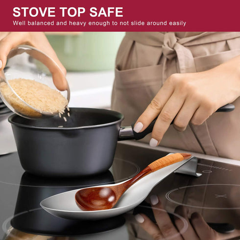 Spoon Rest Set of 2 - E-far Stainless Steel Spoon Ladle Holder for Kitchen Stove Top, Dishwasher Safe