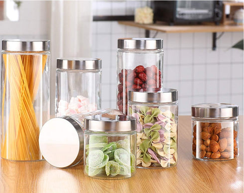 Lawei 6 Pack 27 Oz Clear Glass Jars with Stainless Steel Lids, Food Storage Canister Set