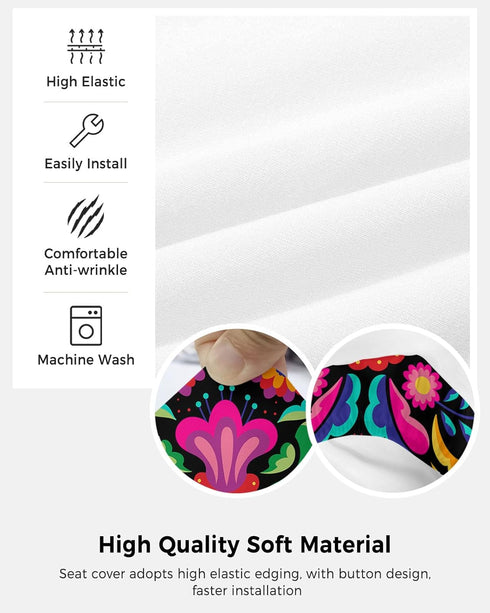 Colorful Floral Mexican Pattern Office Chair Cover, Stretchable Slipcover for Computer Chair Backrest, Mexico Ethnic