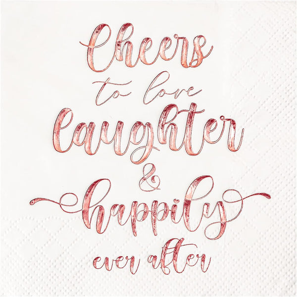 Crisky Bridal Shower Napkins - Rose Gold Happily Ever After Cocktail Beverage Cake Dessert Napkins for Wedding & Bridal