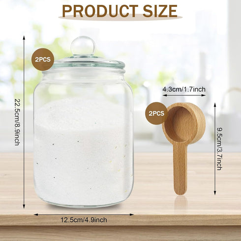 70 oz Set 2 2 Global BathGlow Bath Salt - Glass Jar with Wooden Scoop & Airtight Lids, Large Storage Canisters
