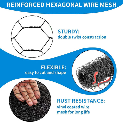 DOLEMODUO 24'' 50' 1 inch 19 x Black Chicken Wire Fencing, Chicken Wire and Gauge Poultry Netting, Garden Mesh Fence