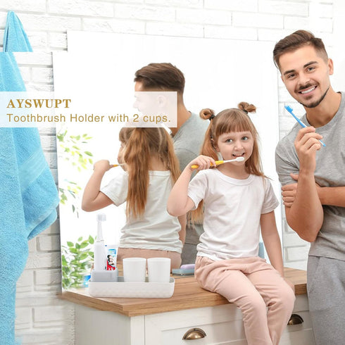 Toothbrush Holders for Bathrooms, Kids Electric Toothbrush Caddy with 2 Cups, White Organizer Stand
