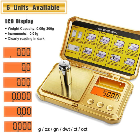 Fuzion Gram Scale 200g/0.01g, Digital Pocket Herb Scale with 6 Modes, Tare for Jewelry, Small (50g Weight Included)