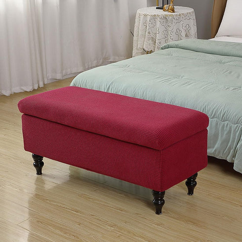 Lussenwert Ottoman Cover Rectangle - Stretch Jacquard Storage Bench Cover With Elastic Bands and Ties, Removable