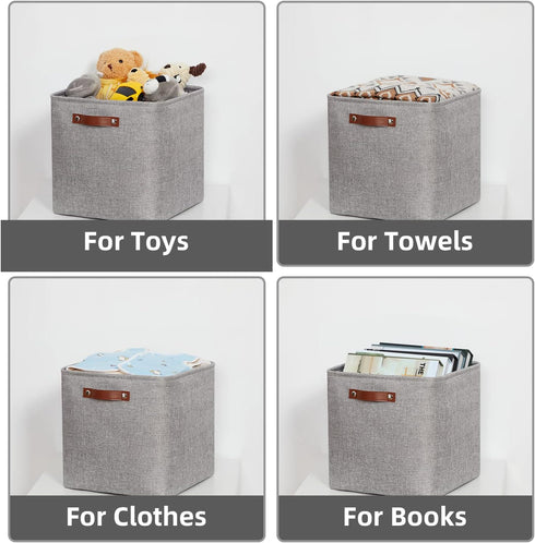 HNZIGE Fabric Storage Cubes Baskets, Set of 4 Foldable Storage Bins with Handles for Organizing, Gray