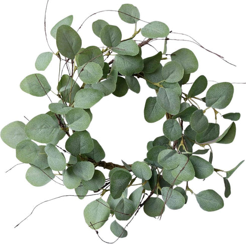 idyllic Eucalyptus Leaves Wreath, Metal Polyester Green Wreath 14 Inches for Front Door Decor