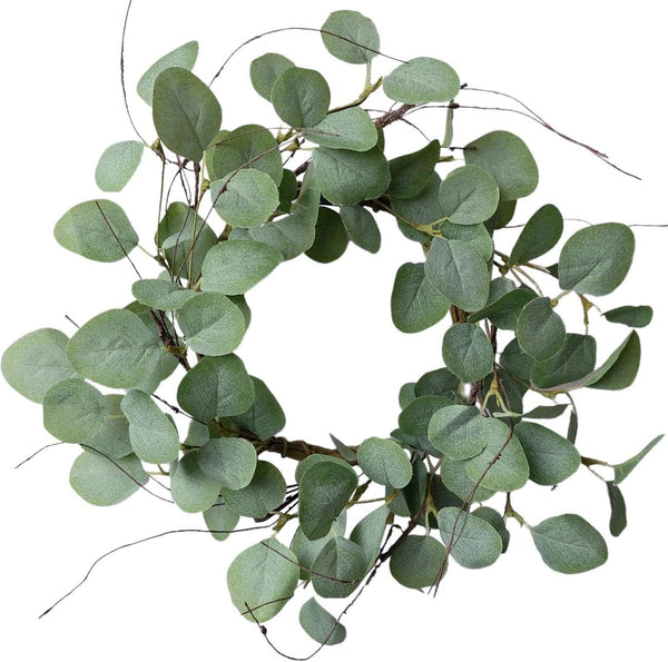 idyllic Eucalyptus Leaves Wreath, Metal Polyester Green Wreath 14 Inches for Front Door Decor
