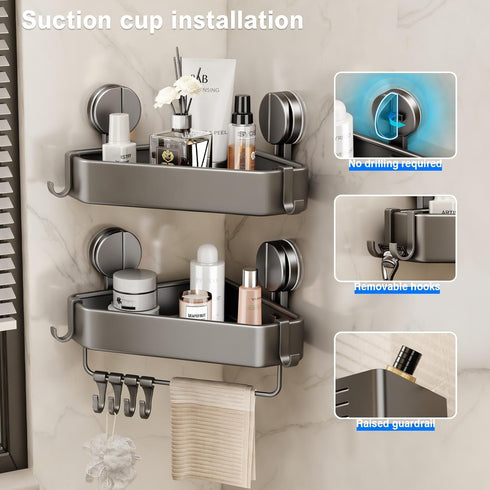 1 Pack Mustorn Suction Cup Shower Caddy Corner, Suction Corner Shower Shelves No Drilling, Rustproof Shower Organizer