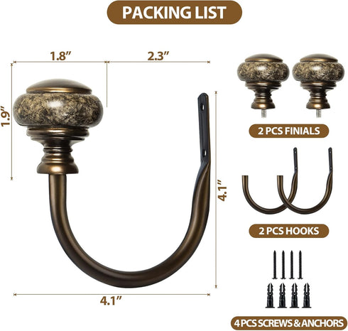 KAMANINA Decorative Curtain Holdbacks, Window Drapery Holdbacks, Antique Bronze, Marbled Finials (1 Pair/2 Pack, Small)