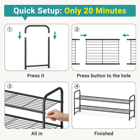 2 Closet 18-Pairs AOODA Long Tier Shoe Rack for Metal Wide Stackable Shoe Storage Organizer for Entryway, Bedroom