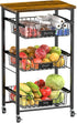 Kitchen Storage Cart with Wheels - 4-Tier Metal Utility Rolling Cart with Wood Top & Pull Out Baskets