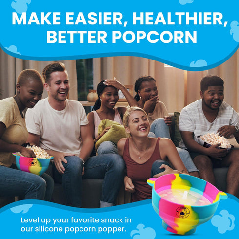 Microwavable Silicone Popcorn Popper, BPA Free, Collapsible Reusable Microwave Bowl, Dishwasher Safe, Black White Gray