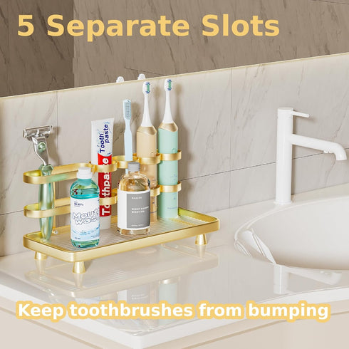 Countertop 5 YOOLENS Electric Toothbrush Holder for Bathroom Metal Slots Toothpaste Razor Mouthwash Organizer, Gold