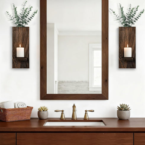 Treory Set 2, 13.8" 5" Wood Wall Planter of Wooden Wall-Mounted Vase with Shelf for Plants & Candles, Farmhouse Hanging