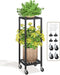 LASZOLA 2 Tier Black Metal Plant Stand Indoor Outdoor with Wheel for
