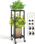 LASZOLA 2 Tier Black Metal Plant Stand Indoor Outdoor with Wheel for