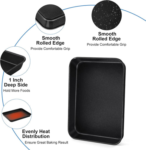 TeamFar Toaster Oven Pans, 10.5 x 8 x 1 Inch Carbon Steel Baking Tray, Non-Toxic & Non-Stick, 2 PCS