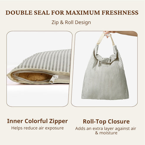 2-Pack 17x12.6in, BRONYPRO Reusable Beeswax and Linen Bread Bags with Zipper, Waxed Bread Bags for Homemade Bread