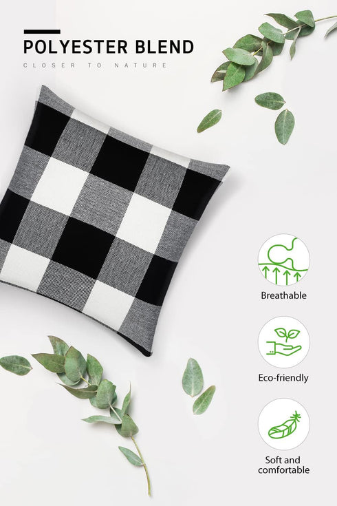 Syntus Set of 2 Buffalo Check Throw Pillow Covers, Black and White Polyester Linen for Christmas Thanksgiving Decor, 18