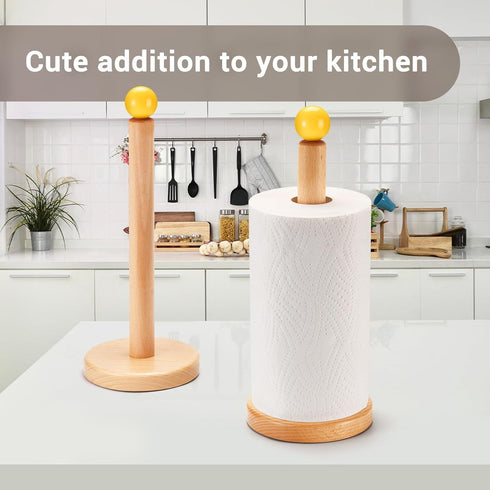 Cambiar Paper Towel Holder, Wooden Kitchen Roll Stand (Yellow Ball)