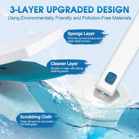 Disposable Toilet Brush Handle with 32 Count Refills, Upgraded Toilet Bowl Brush for Bathroom Cleaning