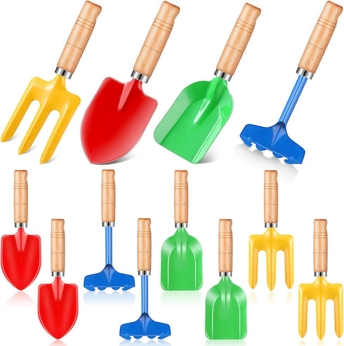Motionchic 8" Kids Gardening Tools, Metal Beach Sandbox Digging Toys with Wooden Handle,