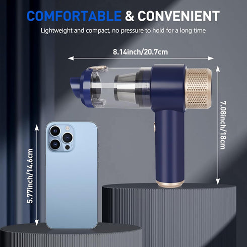 Portable Cordless Car Vacuum Cleaner - 15000 Pa Vacuum & Air Duster, Handheld with LED Light & Multi-Nozzles