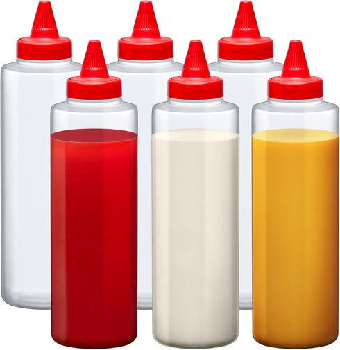 Amazing Abby 16-Ounce Plastic Squeeze Bottles (Set of 6), Reusable Condiment Bottles,
