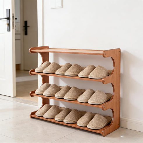 Eloplzxe 4 Closet,Small Closet 26.777.4819.3inch Shoe Rack,Small Tier Shoe Organizer Storage Shelf,Bamboo Narrow Shoe