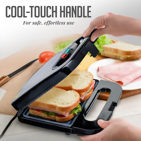 OVENTE Electric Panini Press Grill with Nonstick Plates, LED Indicator Lights, Compact Sandwich Maker, Black