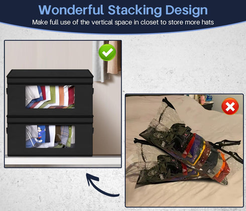SLEEPING LAMB Stackable Hat Organzier for Baseball Caps, 2 PCS Hat Storage Boxes for Closet Hold 30 Caps with Cardboard, Black by SLEEPING LAMB