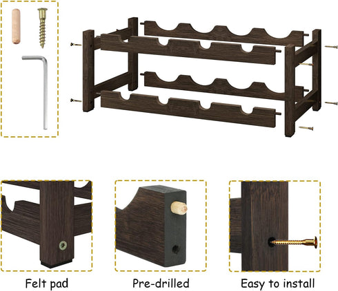 BAMEOS Freestanding 2 Tier Bamboo Wine Rack, 8 Bottle Countertop Cabinet Wine Holder for Bar, Pantry, Mocha
