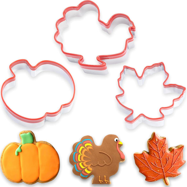 3 Pcs Thanksgiving Cookie Cutters - Maple Leaf & Pumpkin 4.5'', 4'', 3.6'' for Fall Baking