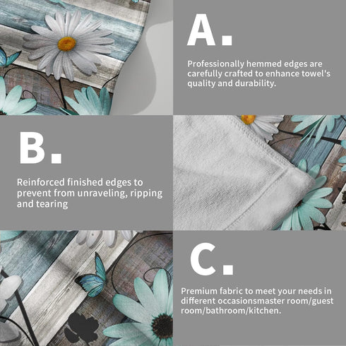 Set 2 Giwawa Daisy Floral Hand Towels Rustic Wood Face Tea Towels of Absorbent Soft Microfiber Dish Wash Cloth
