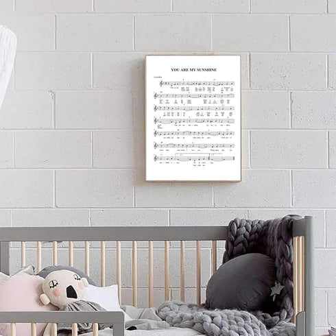 You Are My Sunshine Lullaby Canvas Wall Art – Sheet Music Poster Print for Baby Room Home Decor, Unframed