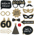Fully Assembled 60th Birthday Photo Booth Props - Set of 30 - Cute Bday Designs with Real Glitter - Black & Gold Selfie