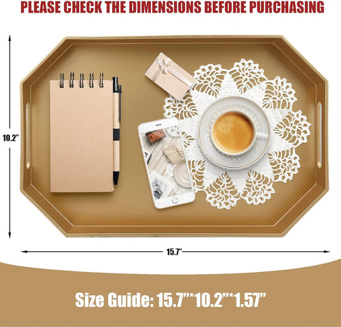 15.7"*10.2"*1.57" Gold Decorative Tray with Handles, Versatile Serving Tray for Coffee Table, Ottoman, Ideal