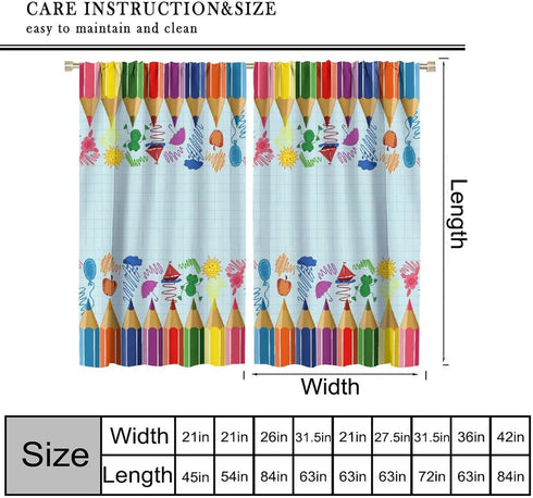 GoDazzling 42" 54" Kids Cartoon Rainbow Pencil Blackout Curtains, Cute Colorful Crayon Printed Window Drapes, for Girls